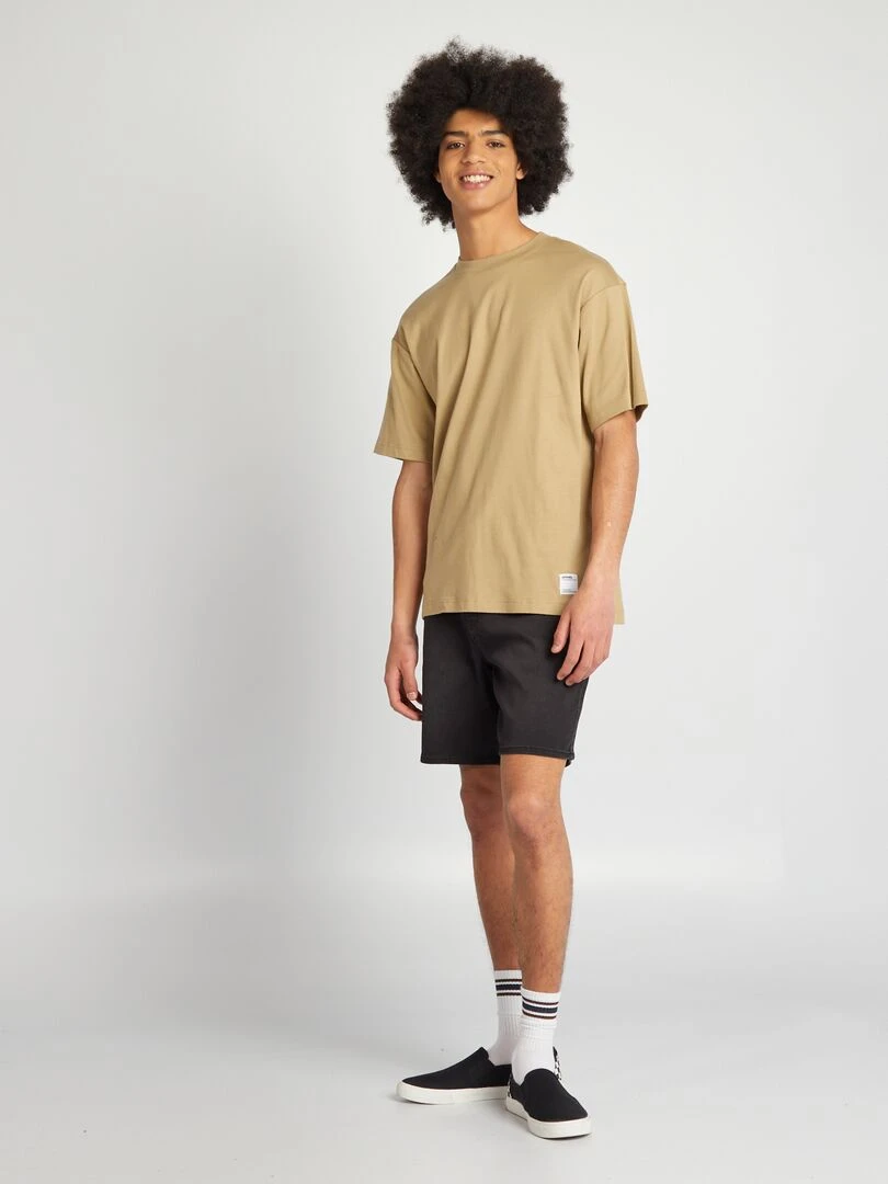 Bermuda en jean à taille élastiquée Noir