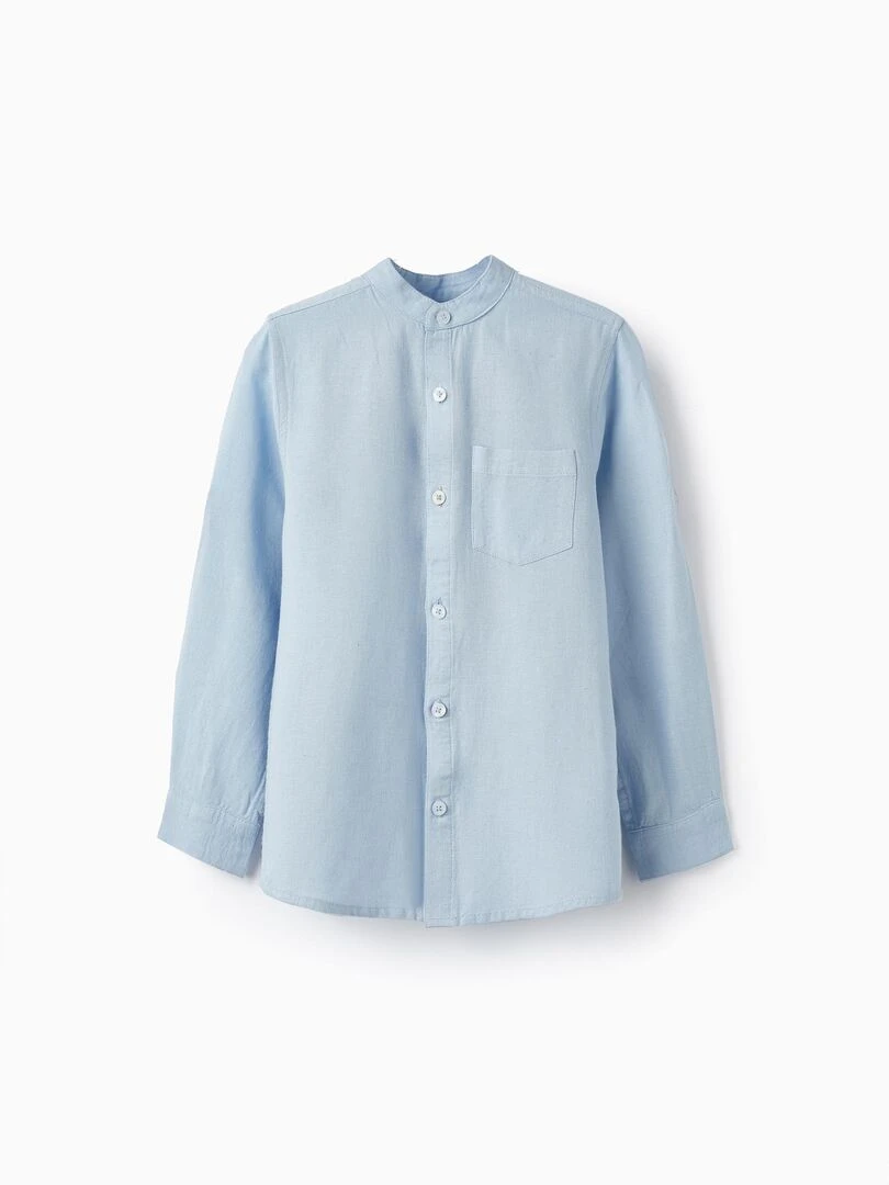 Chemise à manches longues en lin pour garçon manches longues CÉRÉMONIE Bleu clair