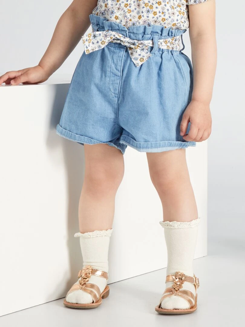 Short en denim avec ceinture Blanc