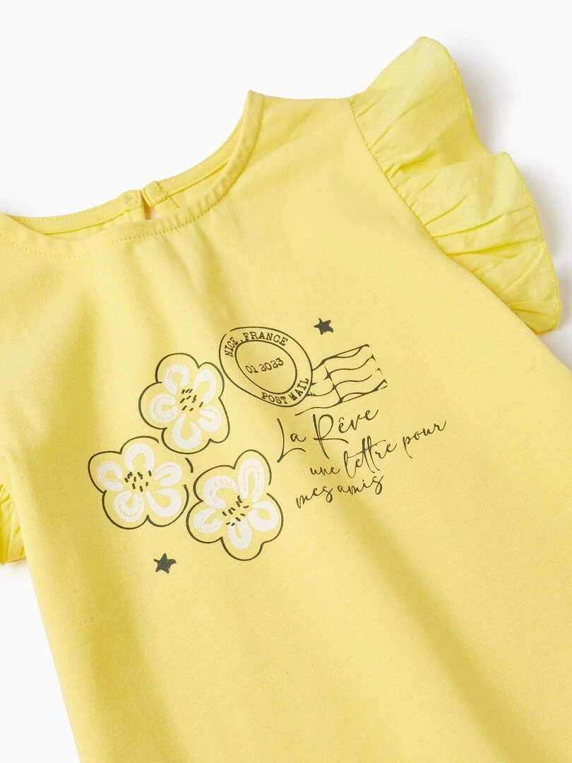 T shirt En Coton à Volants Pour Fille 'Fleurs' manches courtes MATISSE   Jaune