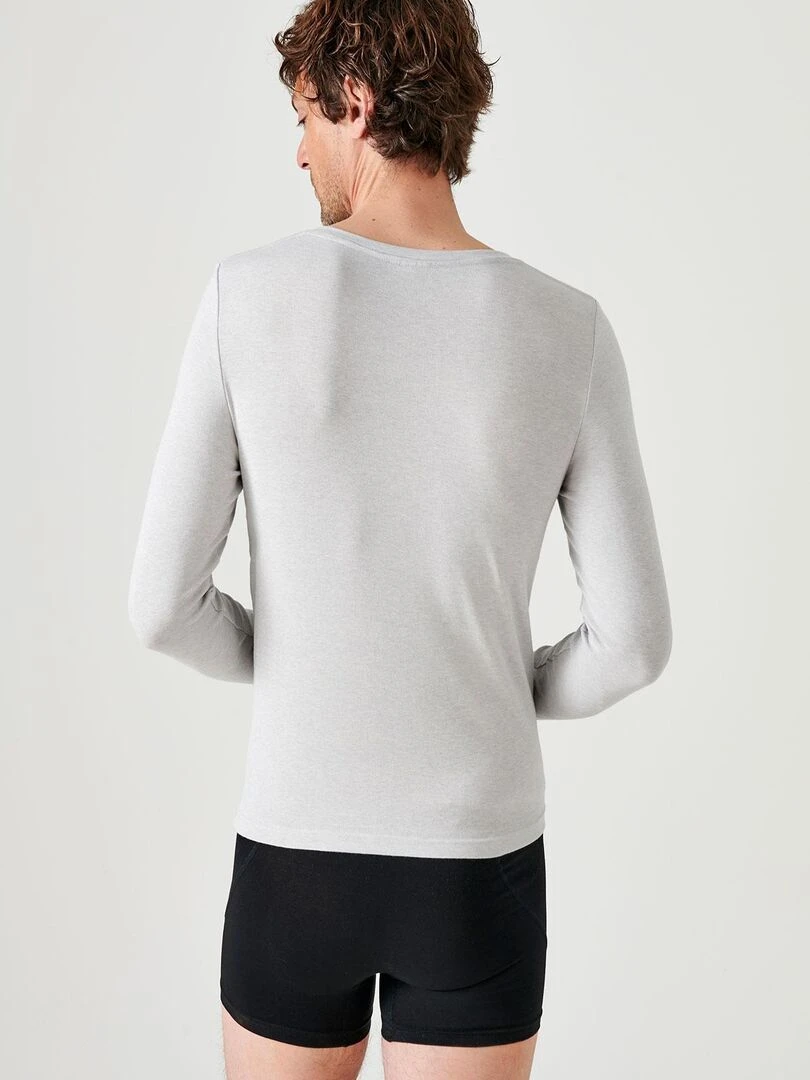T shirt col V manches longues fine côte Thermolactyl Sensitive   Damart   Gris chiné