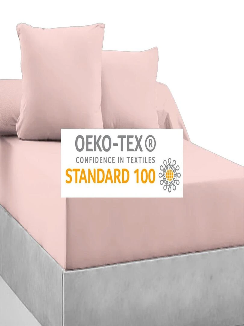 Drap housse 100% Coton 57 Fils Rose Poudré   180 x 200 cm   Bonnet 30 cm   Rose pâle
