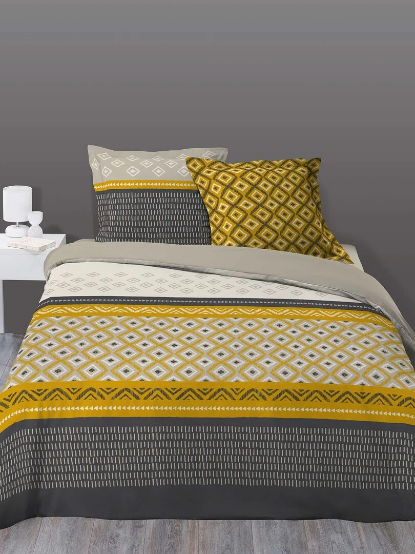 Parure Housse de couette + taie Grahique Isigeos Gris