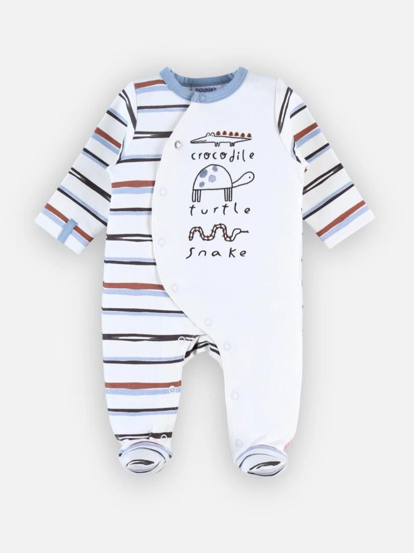 Pyjama 1 pièce rayé en interlock écru/bleu Noukie's Blanc