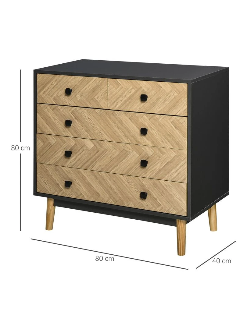 Commode 5 tiroirs design scandinave graphique   Beige