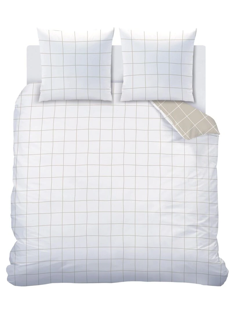 Parure de lit imprimée 100% coton  CHECKS   Beige gris
