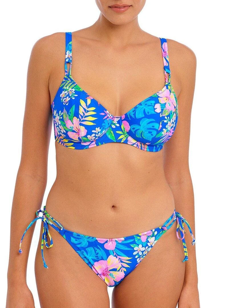 Bas de maillot à nouettes imprimé floral Hot Tropics   Bleu