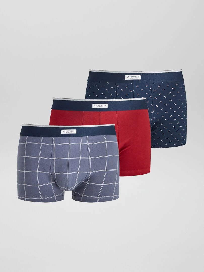 Lot 3 boxers stretch Bleu/rouge/gris