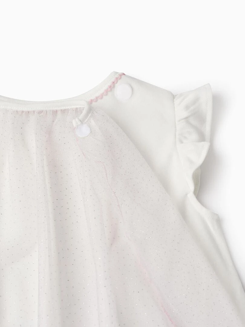 Pyjama avec Cape en Tulle et Paillettes pour Fille 'Elsa' manches courtes FROZEN Blanc