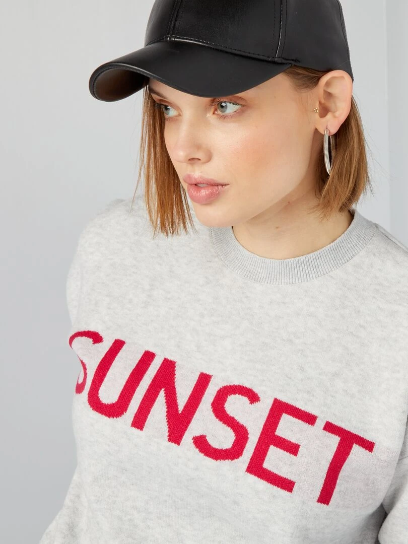 Pull à col rond avec inscription   Gris