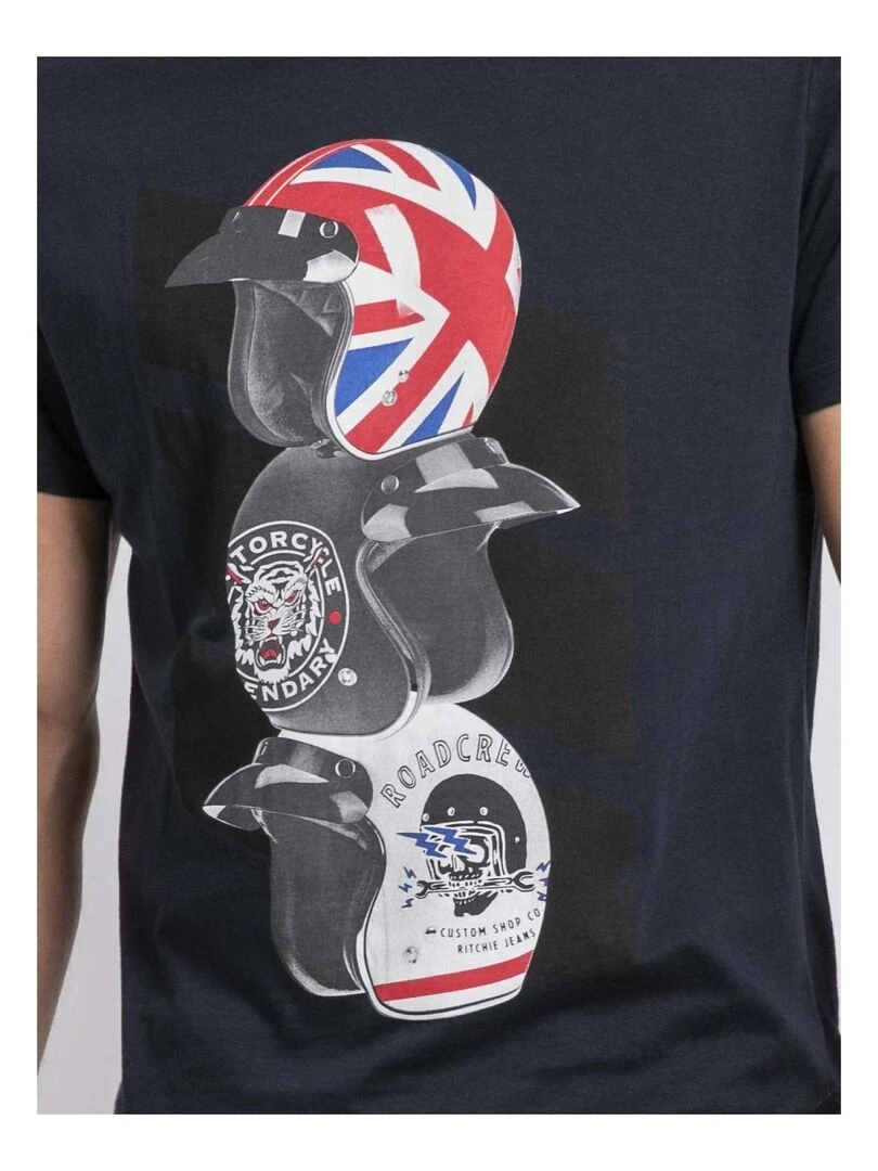 T shirt col rond pur coton JOAKIM   Bleu marine