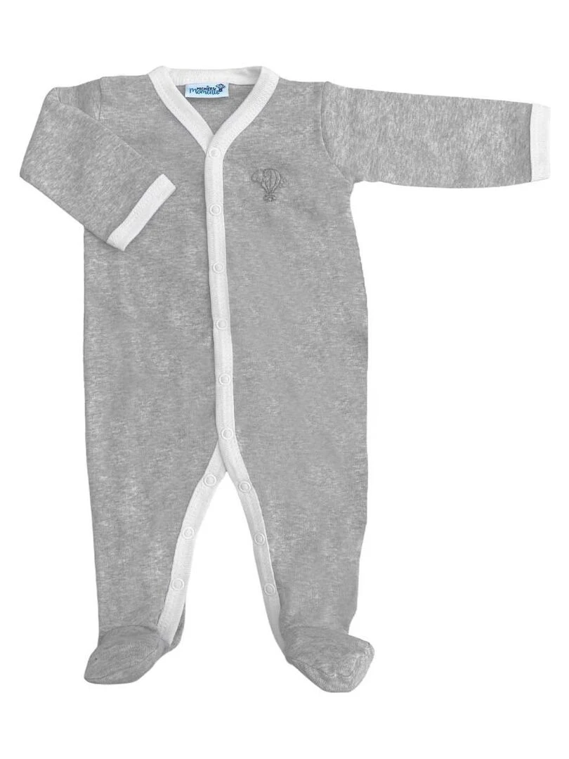 Pyjama été léger 100% coton biologique 1 à 6 mois Gris