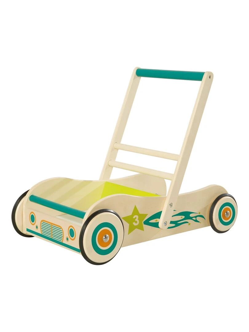 ROBA Trotteur Bébé "Rennfahrer" en Bois avec Frein Chariot de Marche Hauteur Poignée 45 cm Multicolore