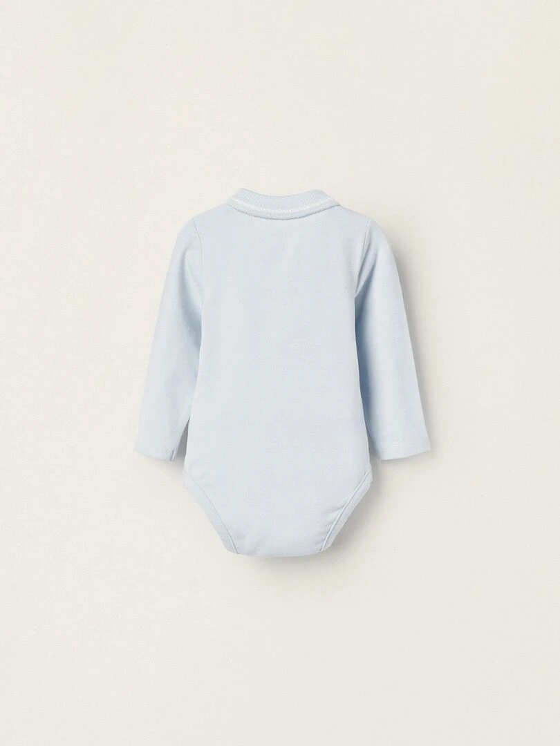 Body Polo en coton pour nouveau né manches longues ATLANTIC COMPANY Bleu clair