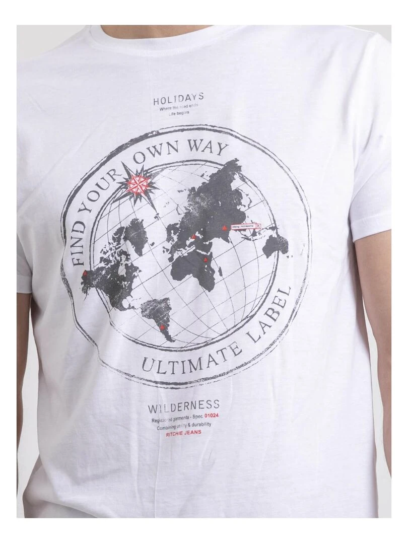 T shirt col rond pur coton NOULAME   Blanc