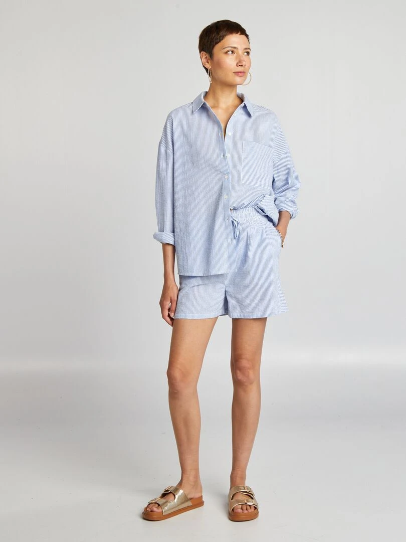 Short rayé en coton Bleu