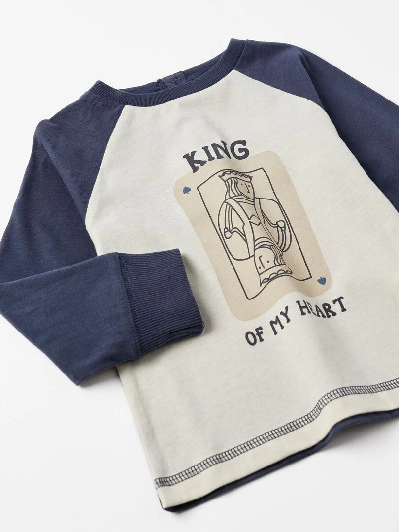 Cotton T Shirt for Baby Boys 'King of My Heart' manches longues  ACE CLUBS   Bleu foncé