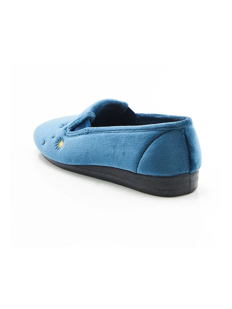 Ballerines brodées aspect velours   Damart   Bleu saphir