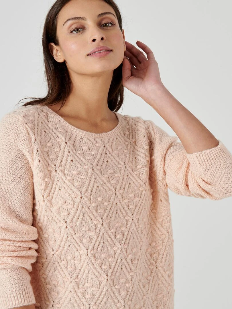 Pull col rond chaud Damart Rose clair