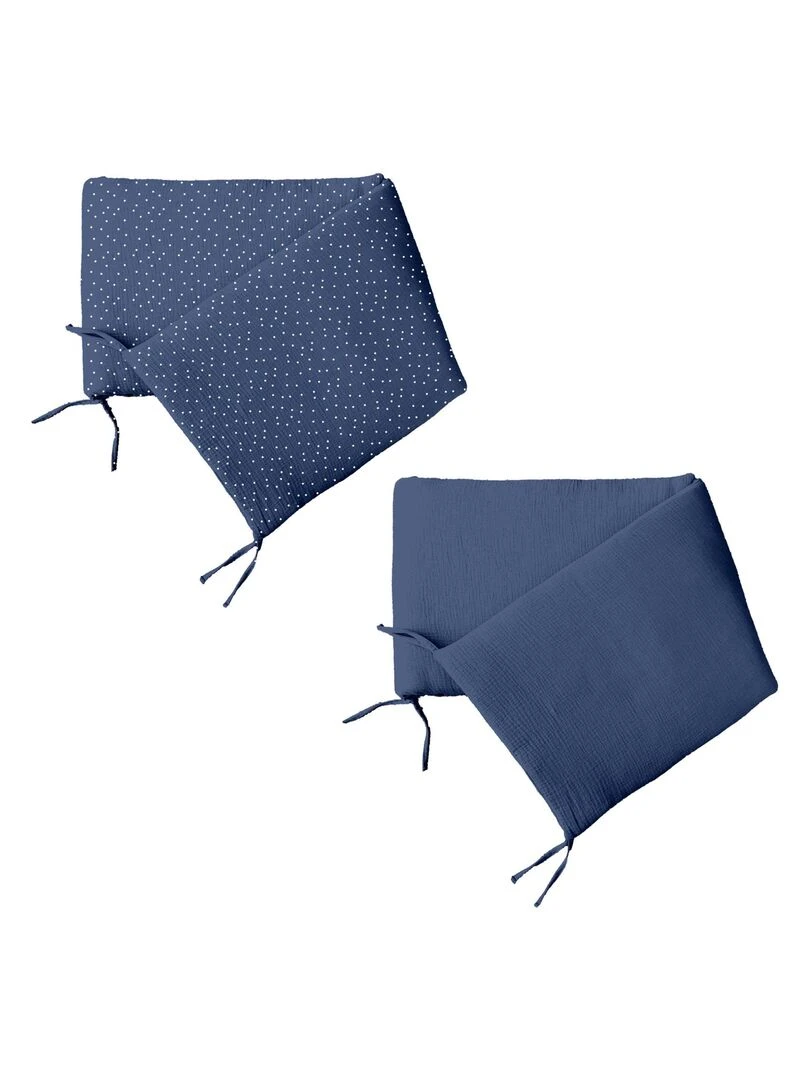 Tour de lit réversible à pois en gaze de coton Bleu foncé