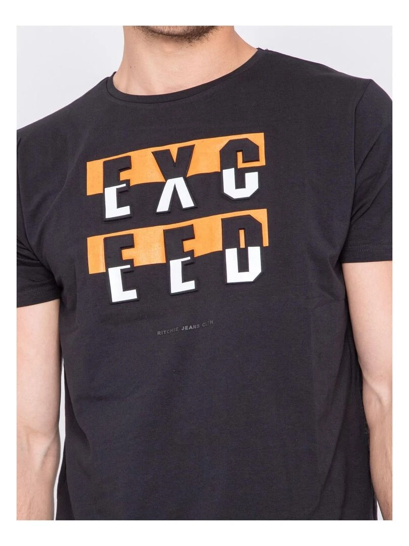 T shirt col rond motifs relief NOUKAT   Orange