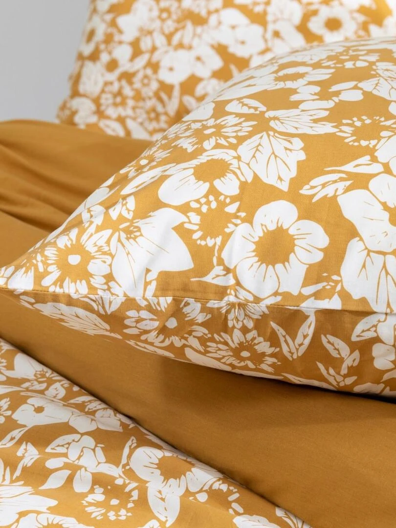 Future Home Parure de lit 2 personnes en coton 57 fils imprimé miel Jaune