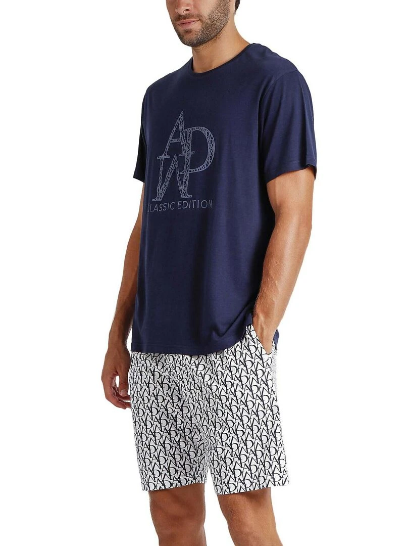 Pyjama short t shirt Logo Soft   Bleu marine
