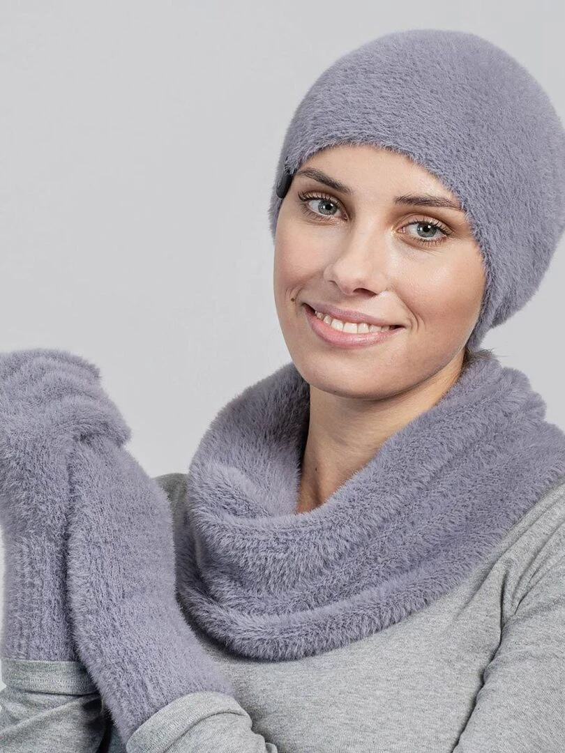 Ensemble Snood Bonnet Gants Etama Made in UE Gris