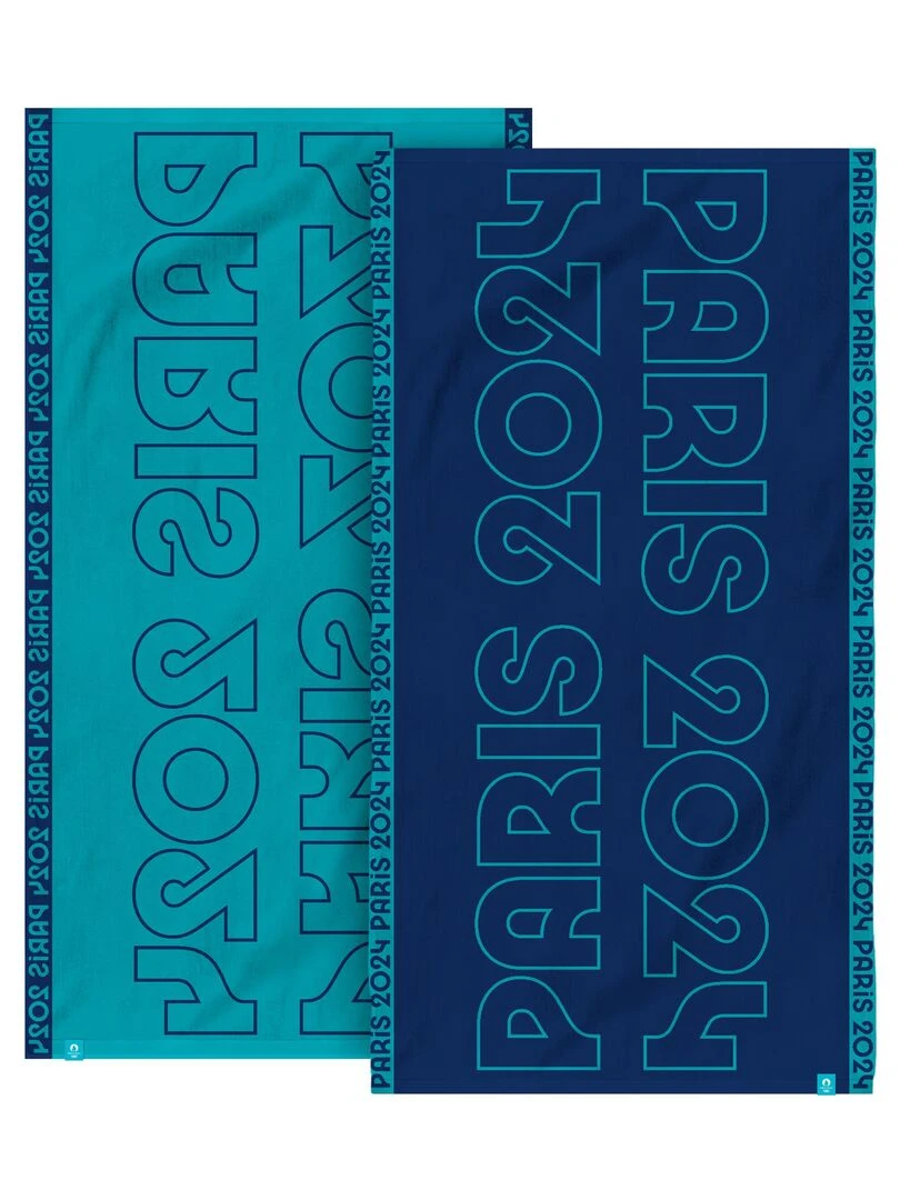 Serviette jacquard 100% coton PARIS 2024 JEUX OLYMPIQUES TYPOS Bleu marine
