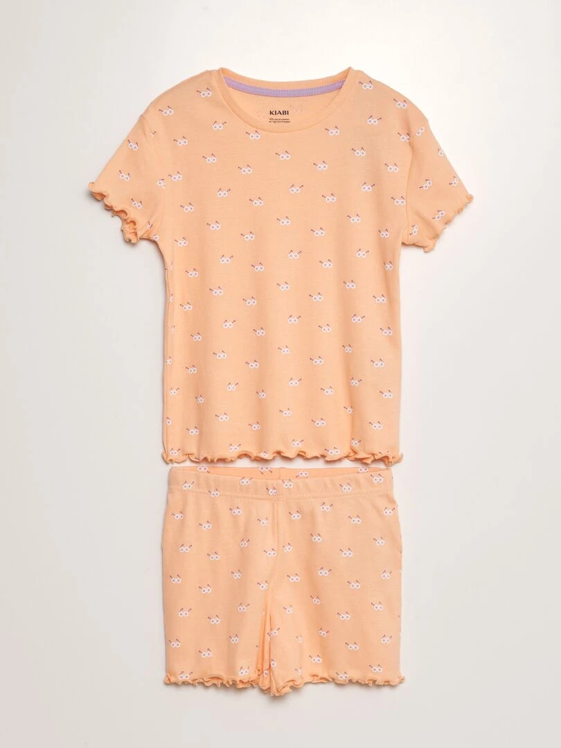Ensemble pyjama côtelé et imprimé 2 pièces Orange