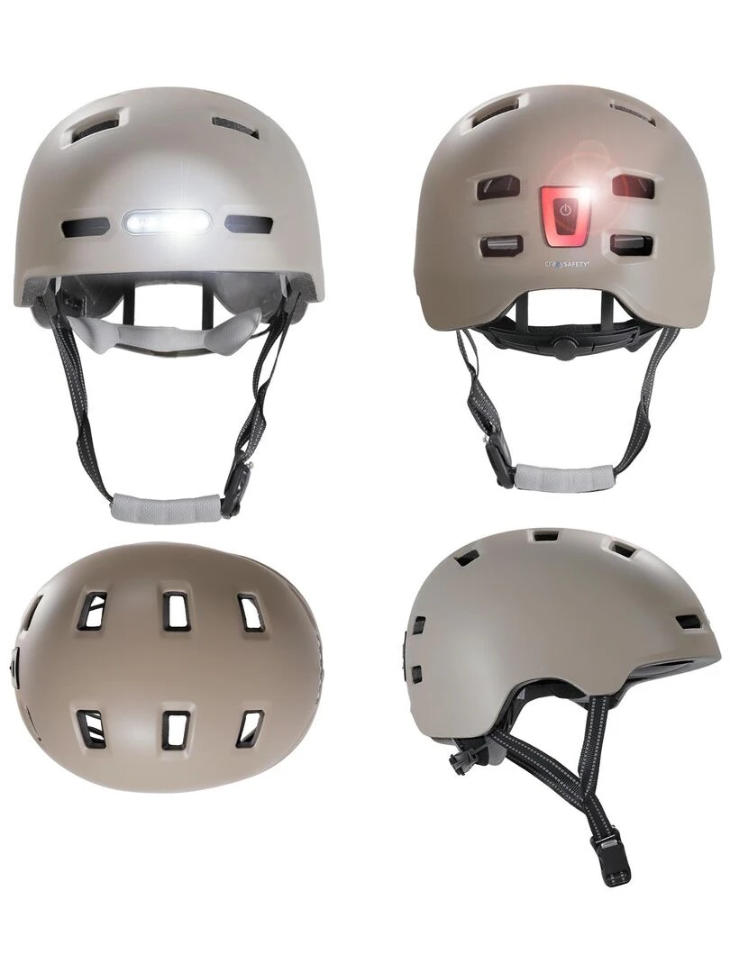 Casque Vélo Skater avec éclairage avant et arrière Blanc Sable L(57 61cm) Beige