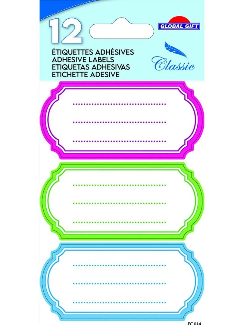 12 étiquettes adhésives scolaires Ovale Vintage multicolore N/A