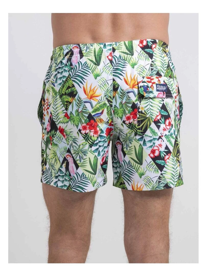 Short de bain motifs GALLIX Blanc