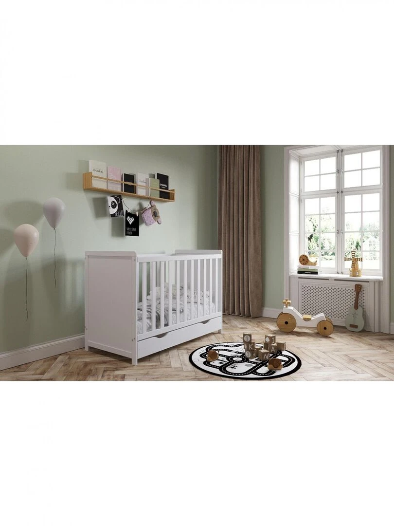 Lit bébé évolutif avec tiroir   OLIVIA   120x60 cm   Blanc