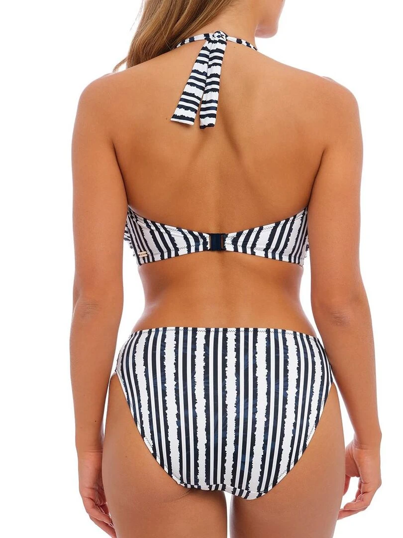 Bas de maillot de bain rayé avec côtés plissés Sunshine coast   Blanc