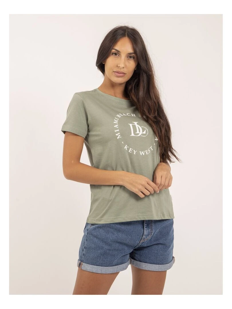 T shirt col rond message FUSAIN Vert