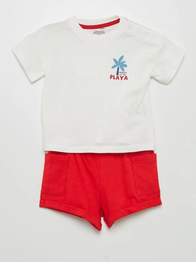 Ensemble tee shirt + short 2 pièces Blanc/rouge