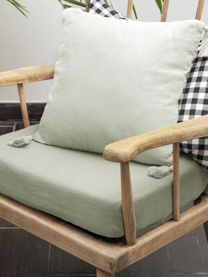 Coussin carré 40x40 cm Gaze de coton avec pompons   Vert clair