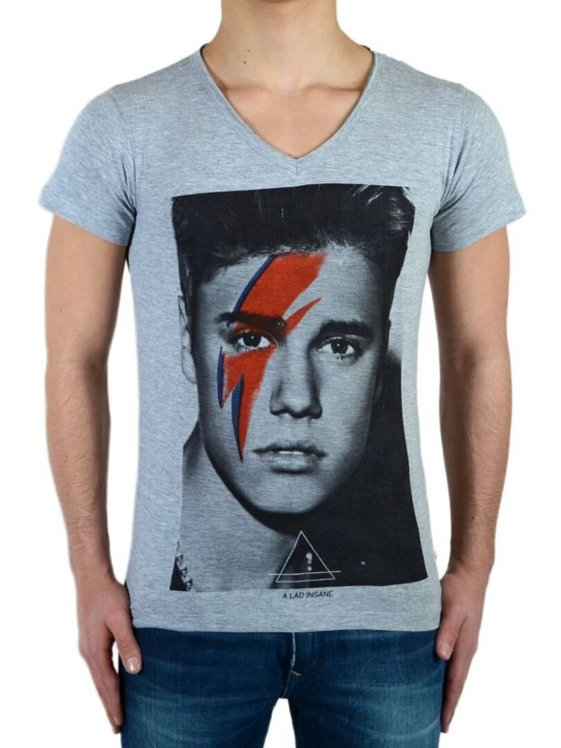 Tee Shirt Little Eleven Paris Bieber SS Mixte garçon  fille  Justin Bieber Gris Chiné   Gris