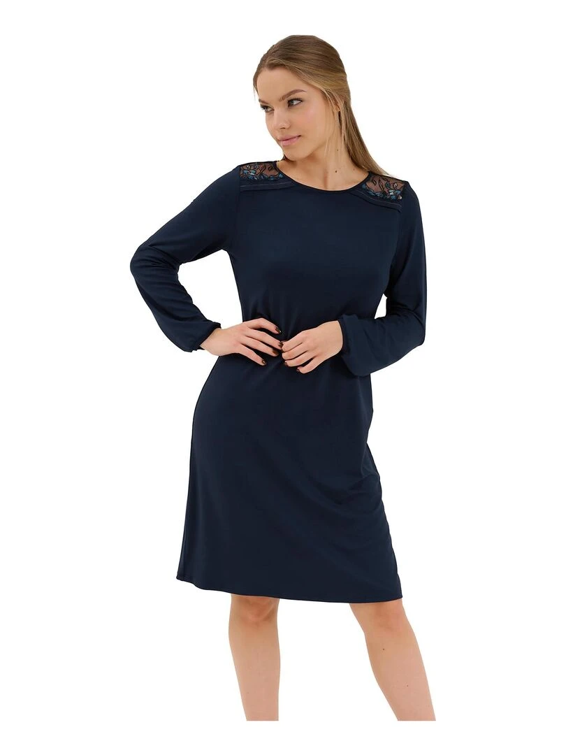 Chemise de nuit manches longues Mirabelle Bleu