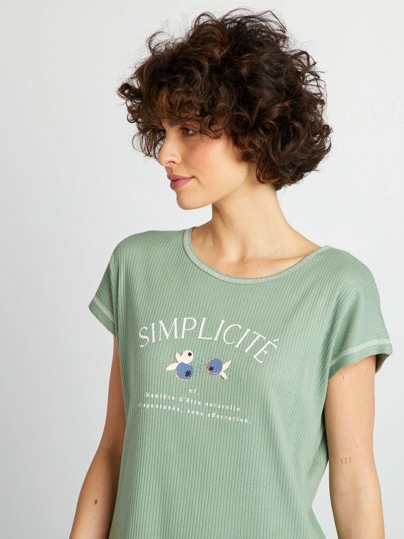 Chemise de nuit côtelée Vert