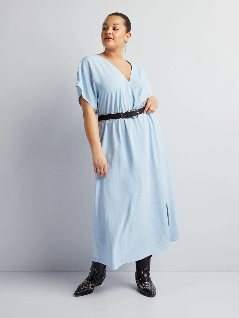 Robe longue fluide à manches courtes Bleu clair