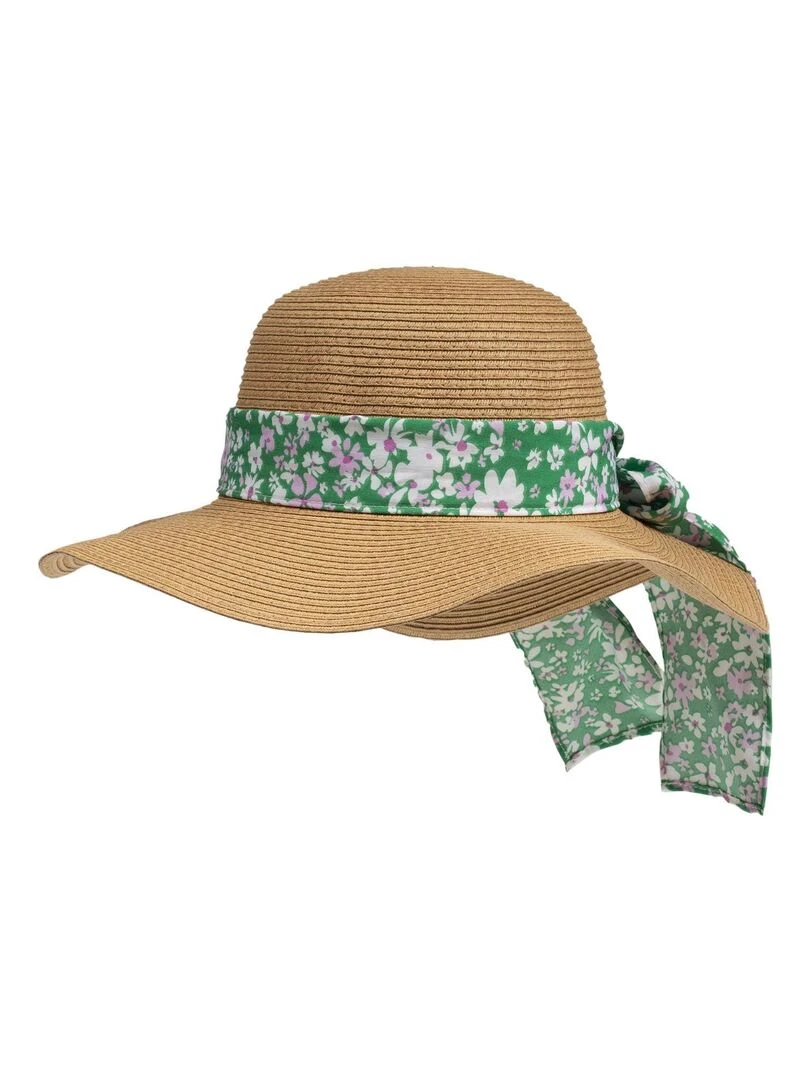 Chapeau Femme capeline Foulard fleurs vertes Vert