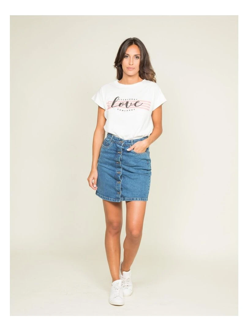 T shirt col rond message FODY   Blanc