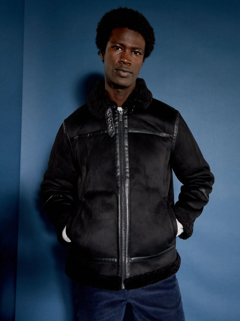 Blouson aviateur en suedine   Noir