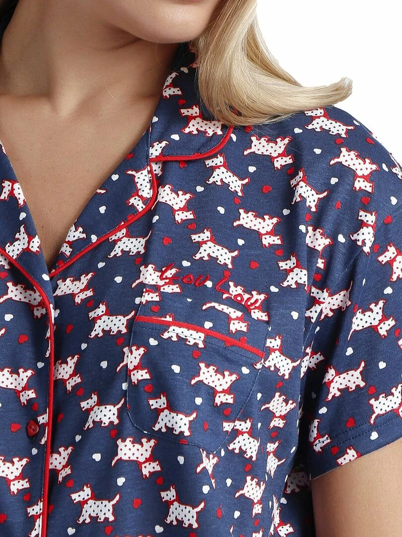 Pyjama short chemise LouLou Love Me   Bleu marine