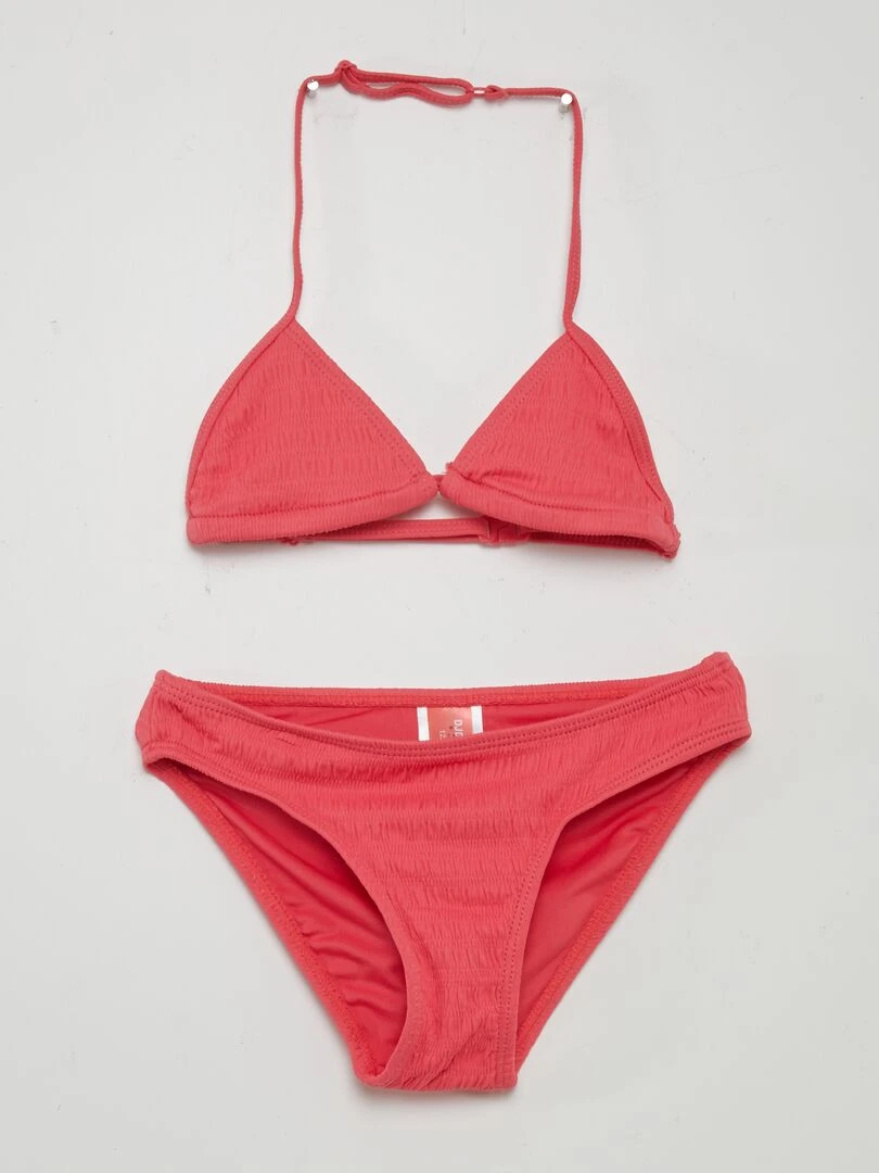 Maillot de bain uni texturé 2 pièces Rose