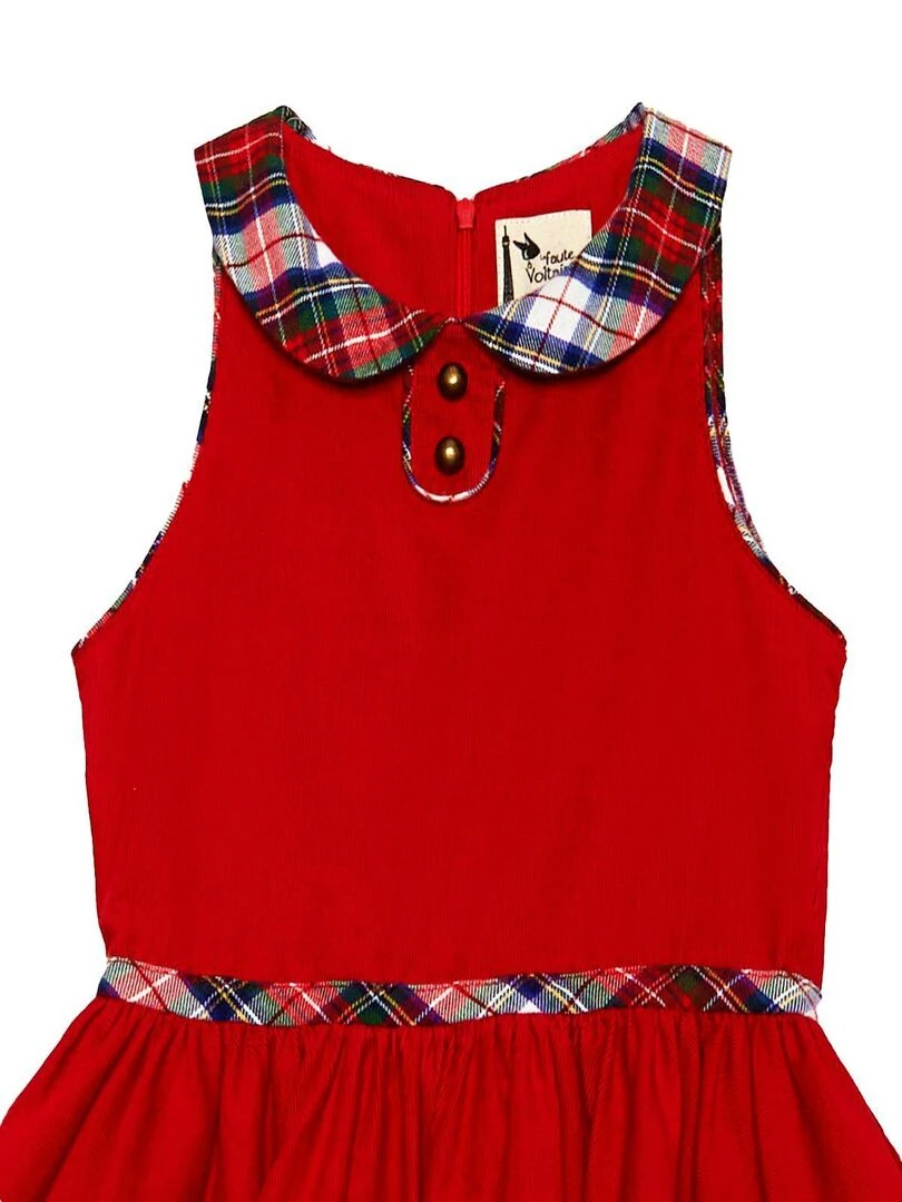 Robe de Noël Fille  Velours Rouge carreaux Tartan  HEPBURN   'LA FAUTE A VOLTAIRE'   Rouge