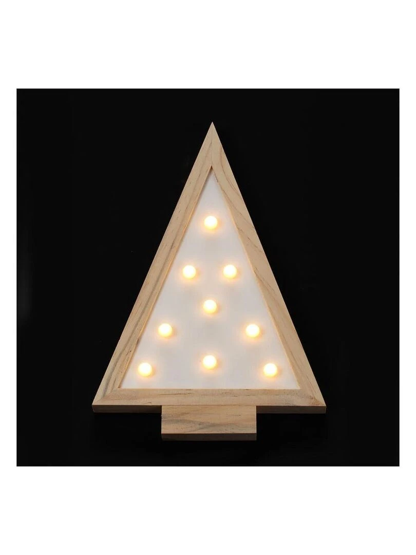 Sapin déco en bois à poser 9 leds   H33   piles   Jaune