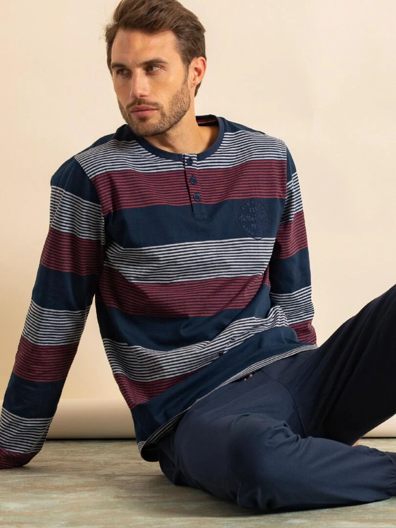 Pyjama pantalon et haut Rayas Stamp Antonio Miro   Bleu marine